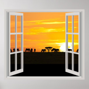 Affiche Coucher de soleil dans le Serengeti