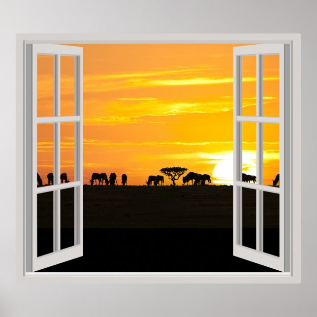 Affiche Coucher de soleil dans le Serengeti (Devant)
