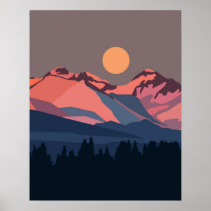 Affiche Coucher de soleil dans les montagnes enneigées
