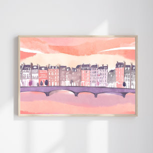 Affiche Coucher de soleil dans une ville européenne Aqua