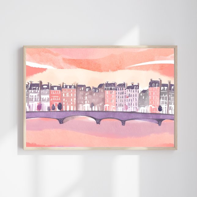 Affiche Coucher de soleil dans une ville européenne | Aqua (Créateur téléchargé)