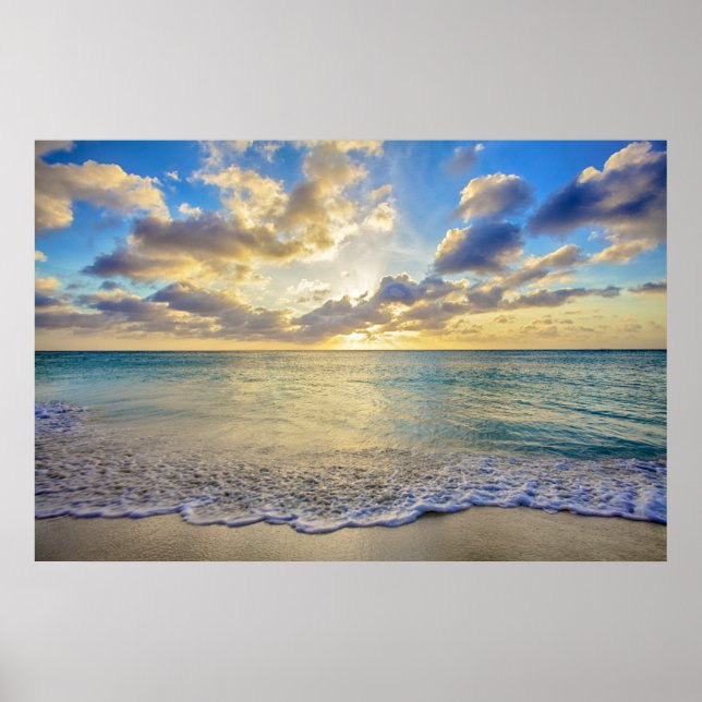 Affiche Coucher de soleil d'Aruba au-dessus de la mer mobi (Devant)
