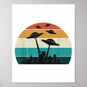 Affiche Coucher de soleil d'attaque UFO rétro - Sauc volan