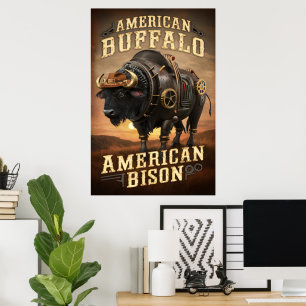 Affiche Coucher de soleil de bison de vapeur