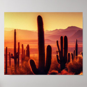 Affiche Coucher de soleil de cactus du désert de l'Arizona