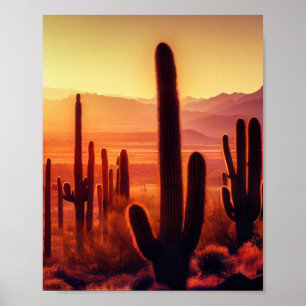 Affiche Coucher de soleil de cactus du désert de l'Arizona