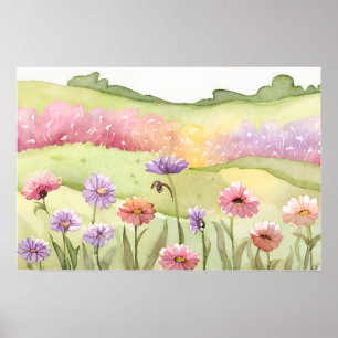 Affiche Coucher de soleil de Carlsbad Flower Peinture aqua