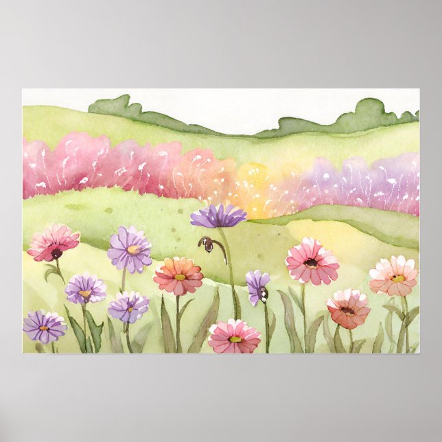 Affiche Coucher de soleil de Carlsbad Flower Peinture aqua (Devant)