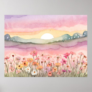 Affiche Coucher de soleil de Carlsbad Flower Peinture aqua