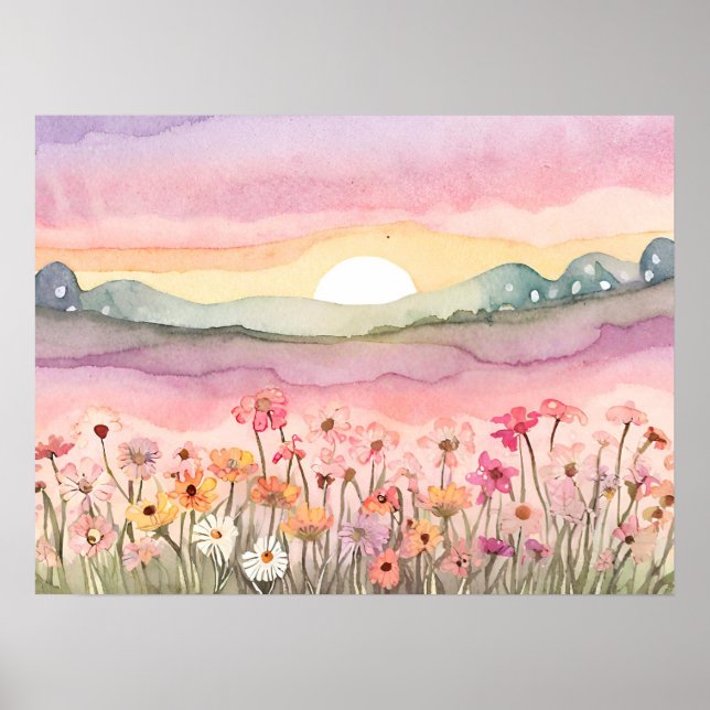 Affiche Coucher de soleil de Carlsbad Flower Peinture aqua (Devant)