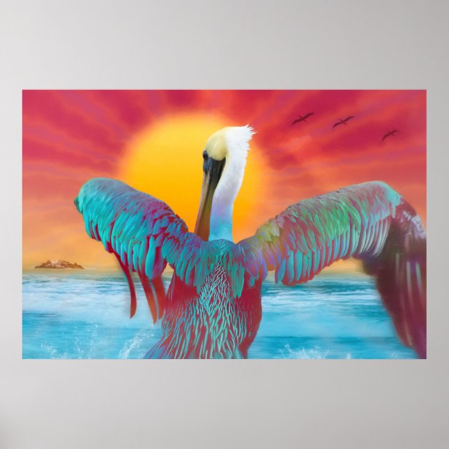 Affiche COUCHER DE SOLEIL DE L'ÎLE Pélicane Brown (Devant)