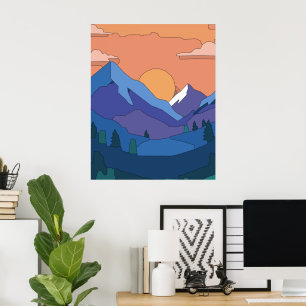 Affiche Coucher de soleil de montagne géométrique
