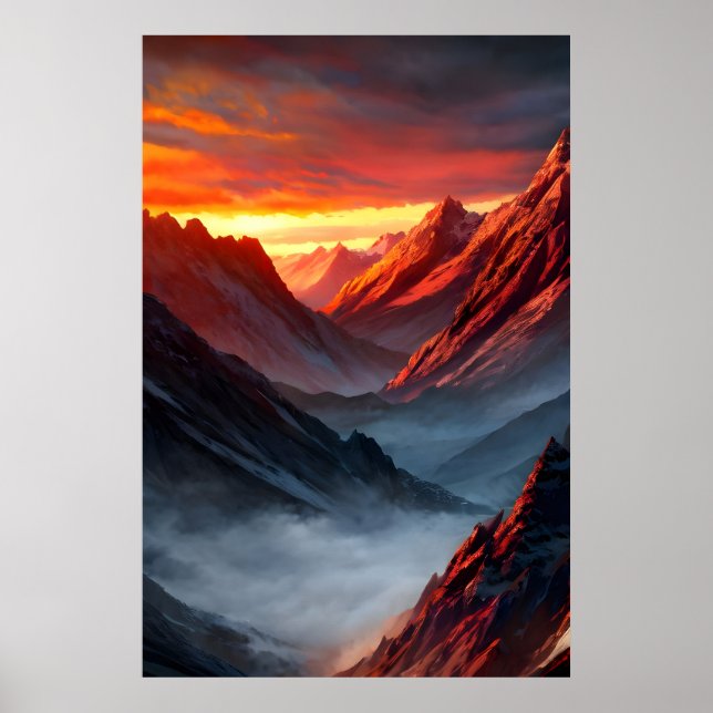 Affiche Coucher de soleil de montagne Majestic (Devant)