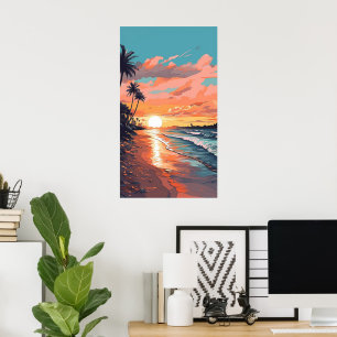 Affiche Coucher de soleil de plage tropical