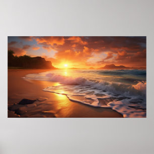 Affiche Coucher de soleil de plage tropical