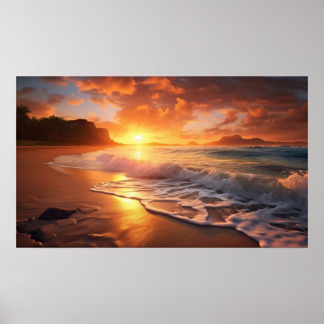 Affiche Coucher de soleil de plage tropical (Devant)