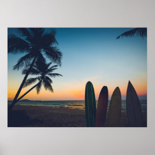Affiche Coucher de soleil de surf du paradis tropical
