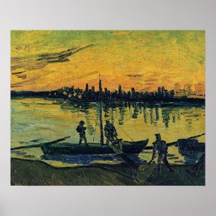 Affiche Coucher de soleil de Van Gogh Arles - Rivière jaun