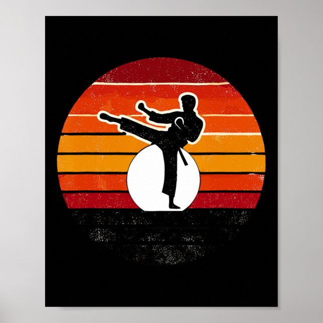 Affiche Coucher de soleil des arts martiaux rétro - Karaté (Devant)
