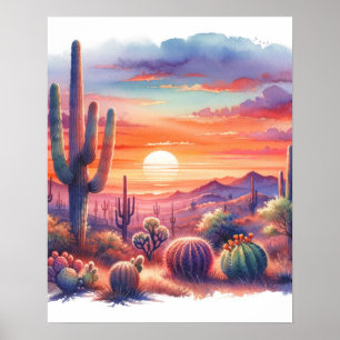 Affiche Coucher de soleil désert éclat aquarelle Sud-Ouest
