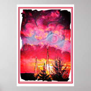 Affiche Coucher de soleil d'Imaginaire avec tours de crist