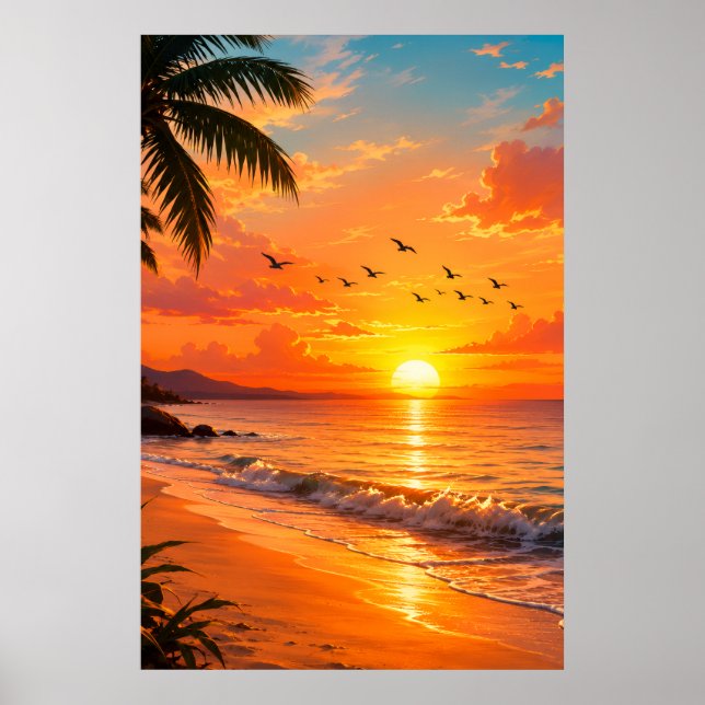 Affiche Coucher de soleil doré en été – Paradis de la plag (Devant)