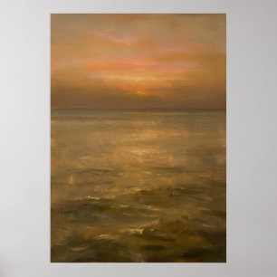 Affiche Coucher de soleil doré Océan calme Paysage marin I
