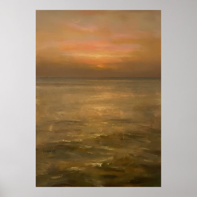 Affiche Coucher de soleil doré Océan calme Paysage marin I (Devant)