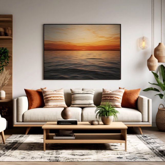 Affiche Coucher de soleil doré serein sur l'horizon de l'o (Créateur téléchargé)