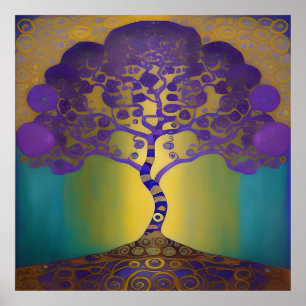 Affiche Coucher de soleil doré style Klimt