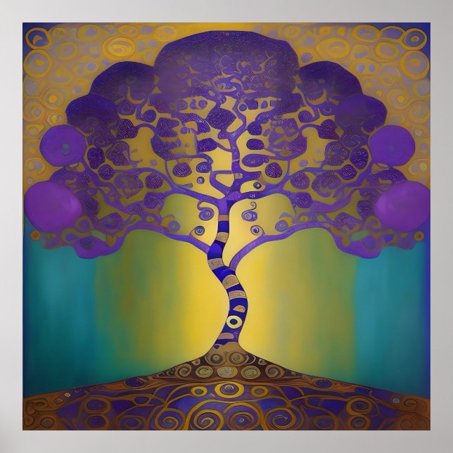Affiche Coucher de soleil doré style Klimt (Devant)