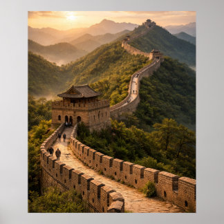 Affiche Coucher de soleil doré sur la Grande Muraille