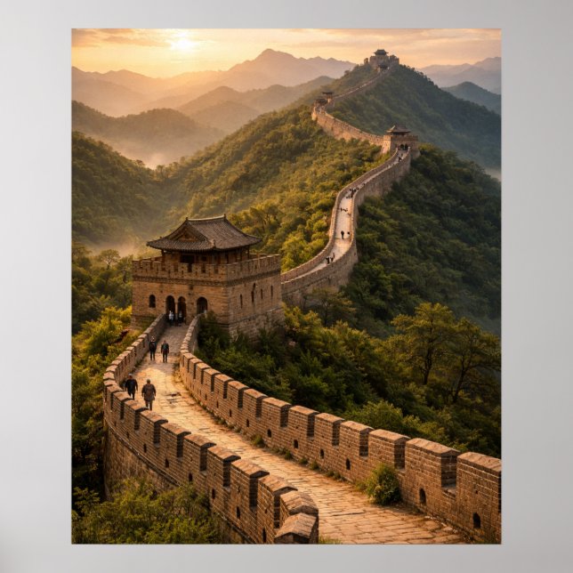 Affiche Coucher de soleil doré sur la Grande Muraille (Devant)