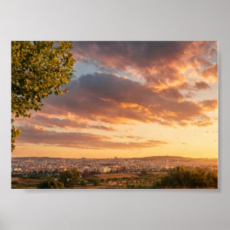 Affiche Coucher de soleil doré sur la vue panoramique de l