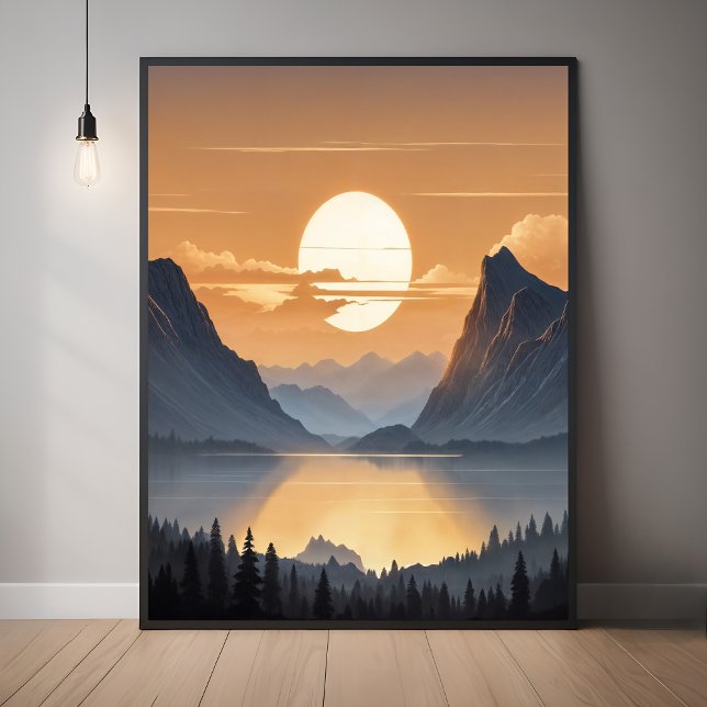 Affiche Coucher de soleil doré sur Majestic Mountain Paysa (Créateur téléchargé)