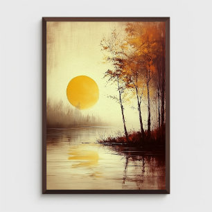 Affiche Coucher de soleil doré sur un lac tranquille avec
