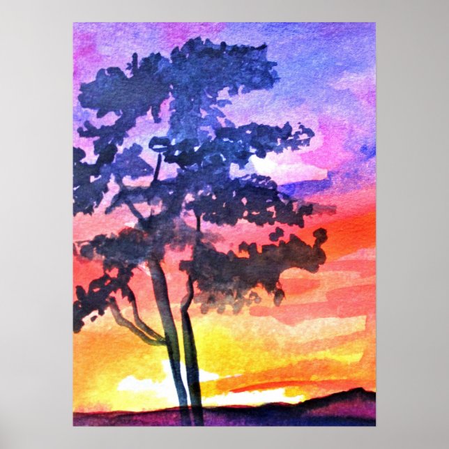 Affiche Coucher de soleil Dream paysage aquarelle art (Devant)