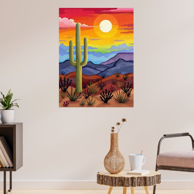 Affiche Coucher de soleil du désert avec paysage de Cactus (Salon 3)