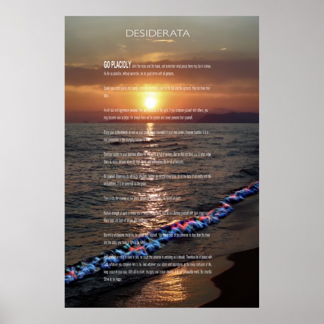 Affiche coucher de soleil du Pacifique DESIDERATA (Devant)