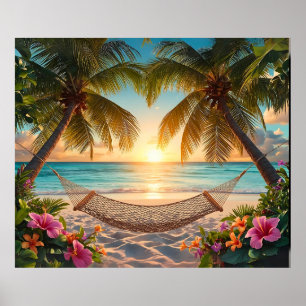 Affiche Coucher de soleil du Paradis tropical - Vue sur la