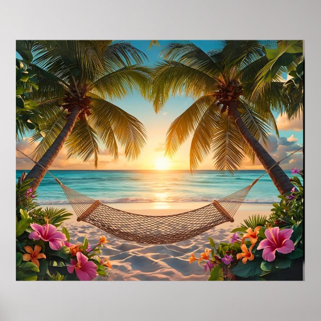 Affiche Coucher de soleil du Paradis tropical - Vue sur la (Devant)