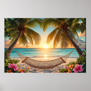 Affiche Coucher de soleil du Paradis tropical - Vue sur la
