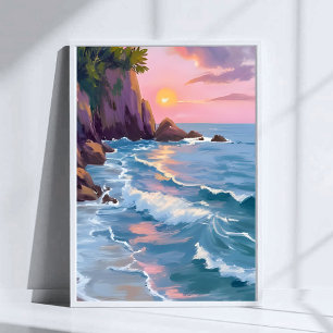 Affiche Coucher de soleil en coton de sucre côtier Peintur