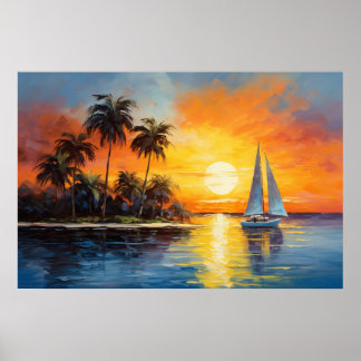 Affiche Coucher de soleil en Floride avec peinture à l'hui