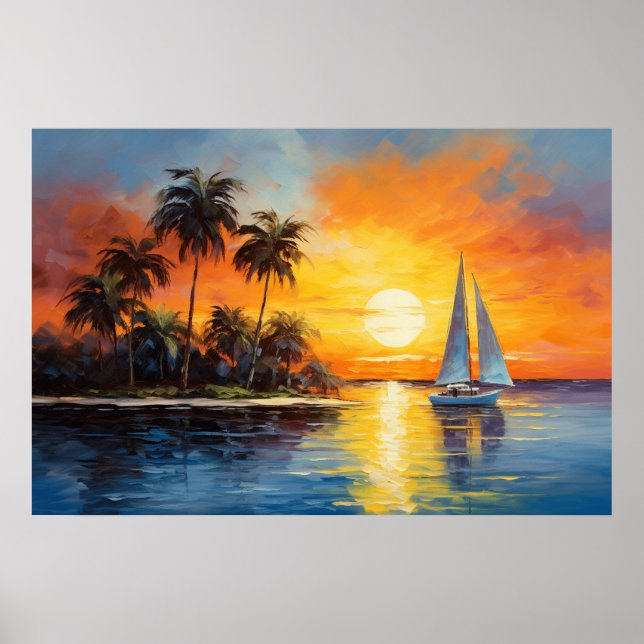 Affiche Coucher de soleil en Floride avec peinture à l'hui (Devant)