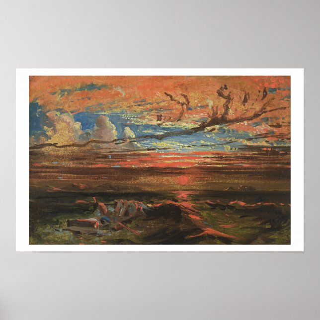 Affiche Coucher de soleil en mer après une tempête (huile  (Devant)
