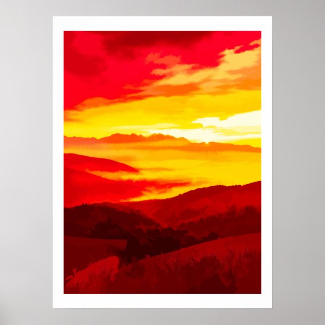 Affiche Coucher de soleil en montagne (Devant)