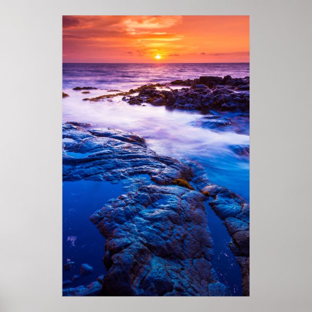 Affiche Coucher de soleil et bassin de marée à Hawaï (Devant)