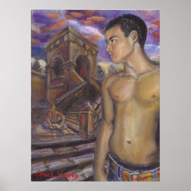 Affiche Coucher de soleil et escaliers (Devant)