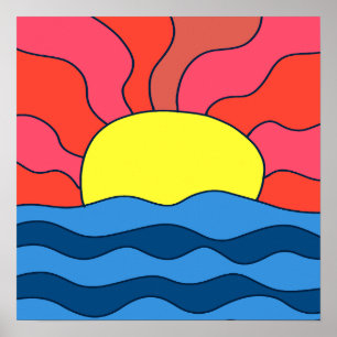Affiche Coucher de soleil et vagues